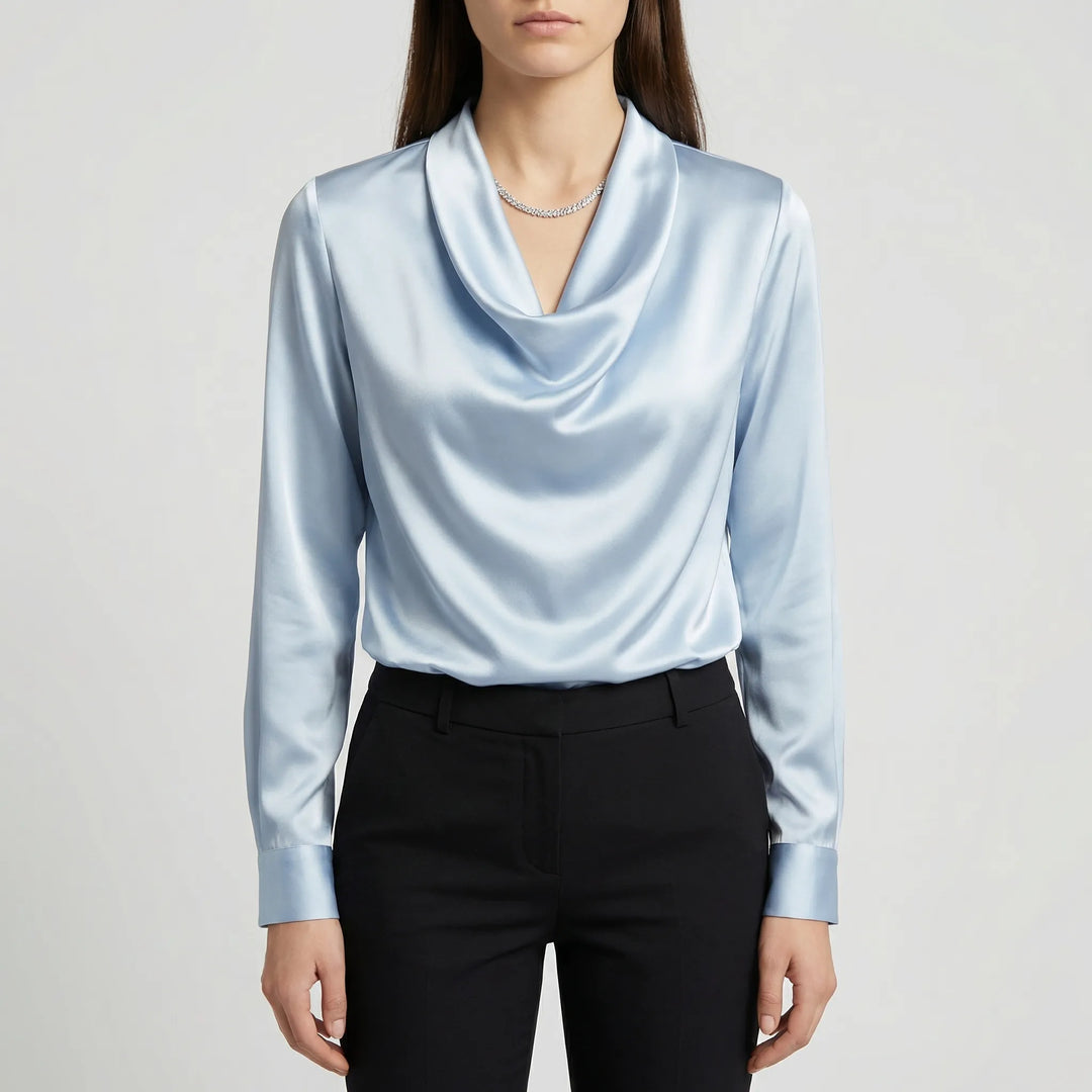 Collurette - Draped Cowl Collar Long Sleeve Blouse