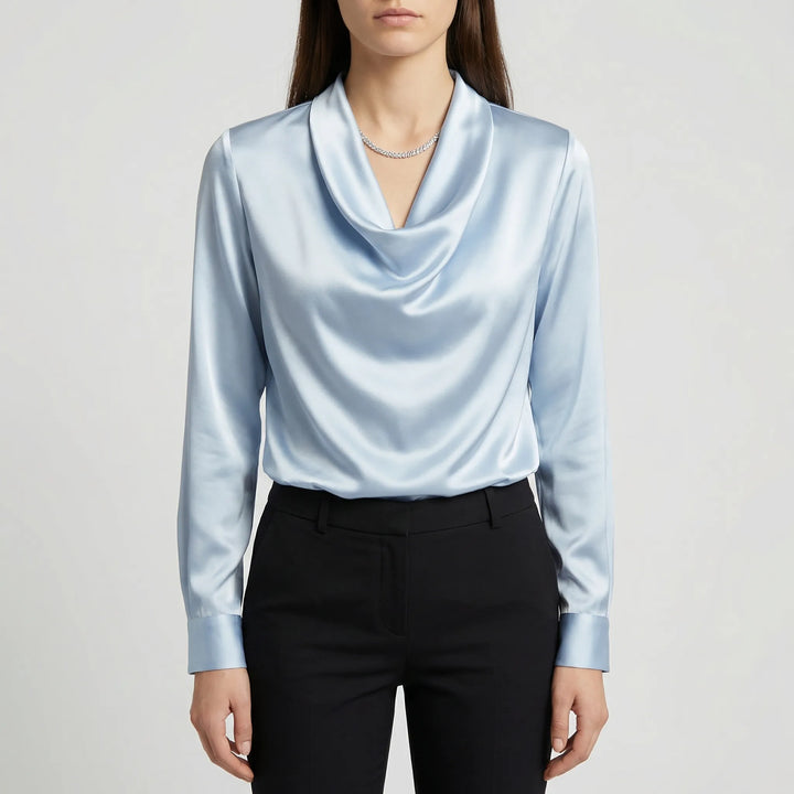 Collurette - Draped Cowl Collar Long Sleeve Blouse