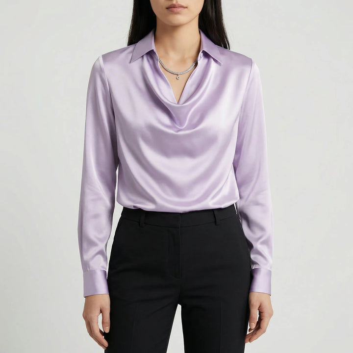 Collurette - Draped Cowl Collar Long Sleeve Blouse