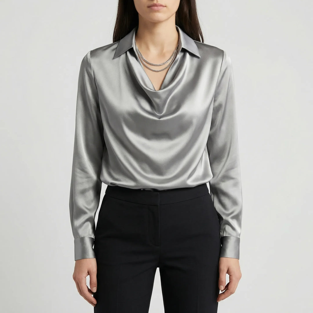 Collurette - Draped Cowl Collar Long Sleeve Blouse