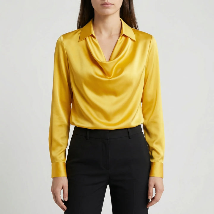 Collurette - Draped Cowl Collar Long Sleeve Blouse
