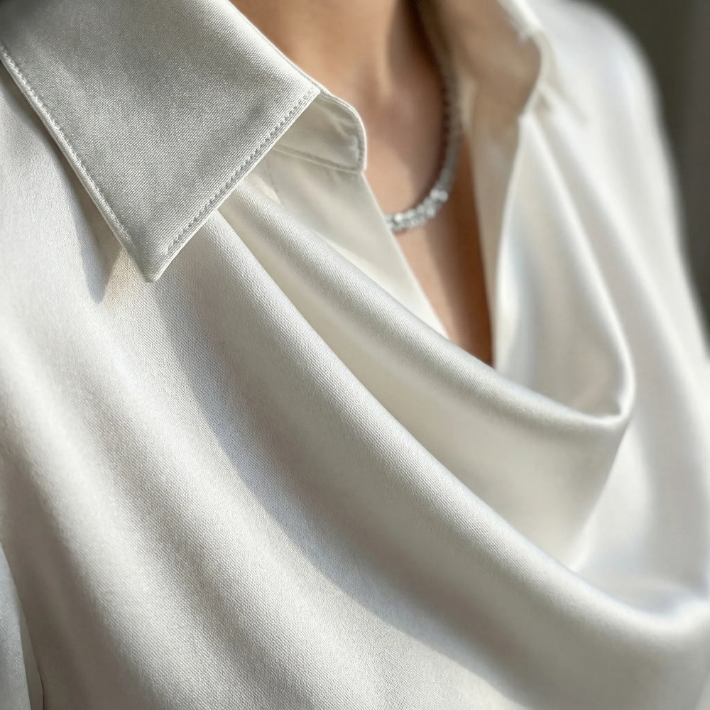 Collurette - Draped Cowl Collar Long Sleeve Blouse