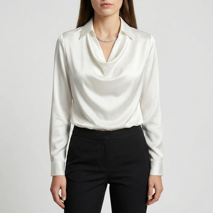 Collurette - Draped Cowl Collar Long Sleeve Blouse