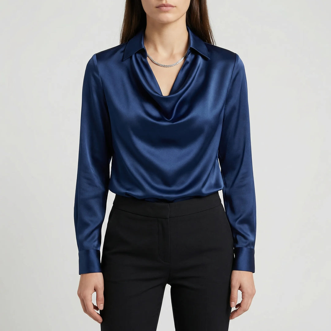 Collurette - Draped Cowl Collar Long Sleeve Blouse