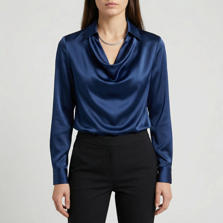 Collurette - Draped Cowl Collar Long Sleeve Blouse