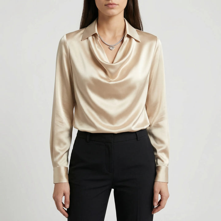 Collurette - Draped Cowl Collar Long Sleeve Blouse