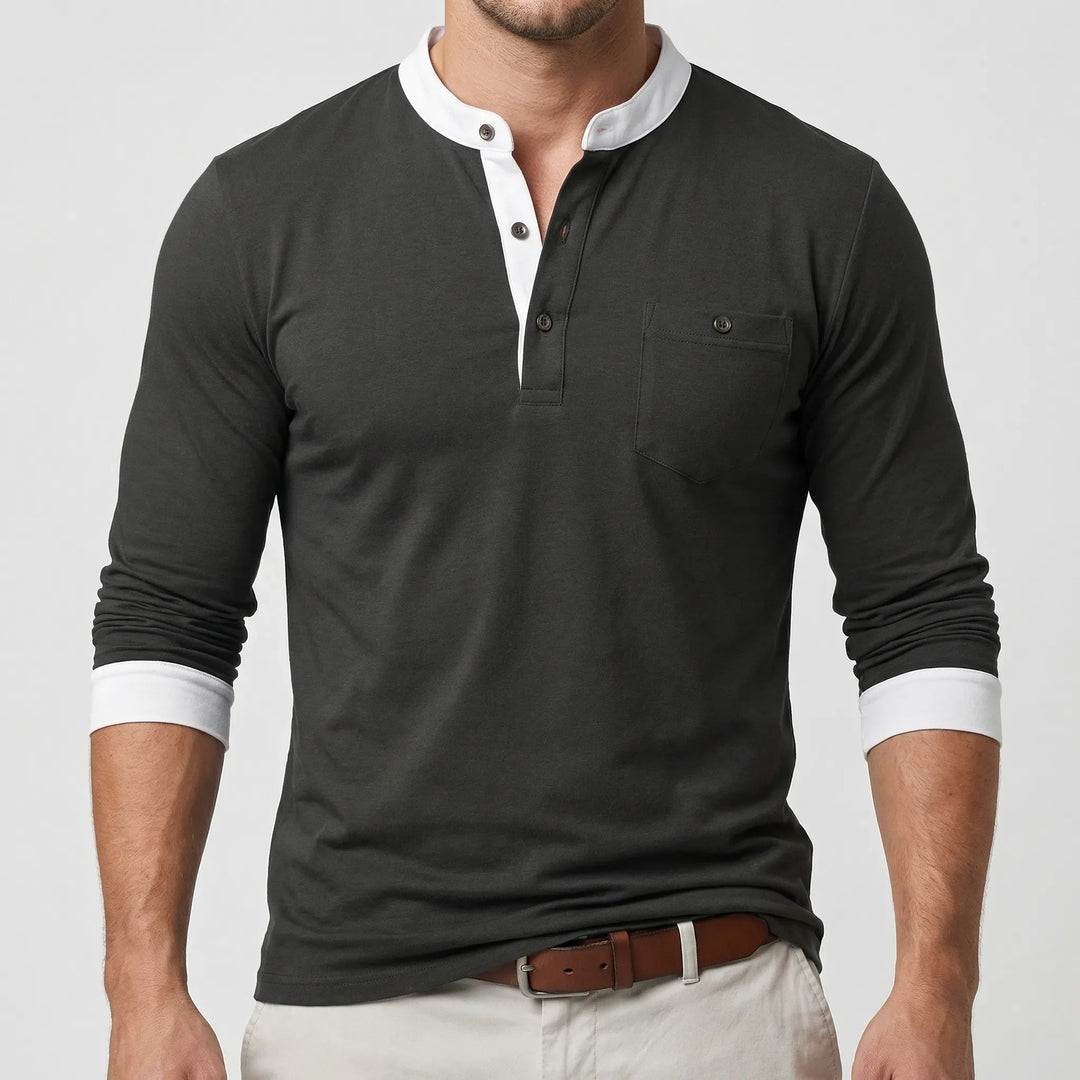 Coltrex - Long-Sleeve Henley With Contrast Collar