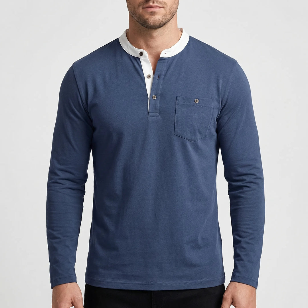 Coltrex - Long-Sleeve Henley With Contrast Collar