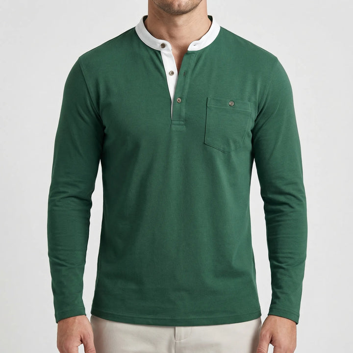 Coltrex - Long-Sleeve Henley With Contrast Collar