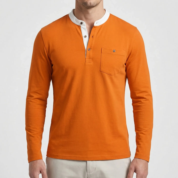 Coltrex - Long-Sleeve Henley With Contrast Collar