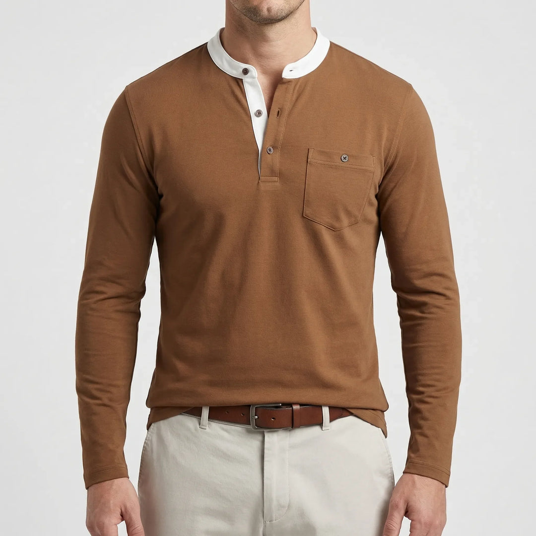Coltrex - Long-Sleeve Henley With Contrast Collar