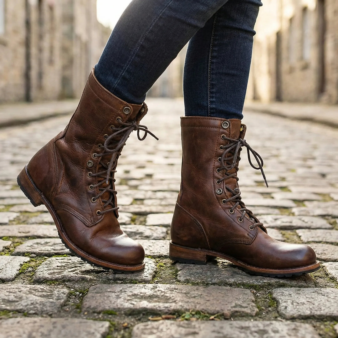 Combriva - Lace-Up Mid-Calf Combat Boot