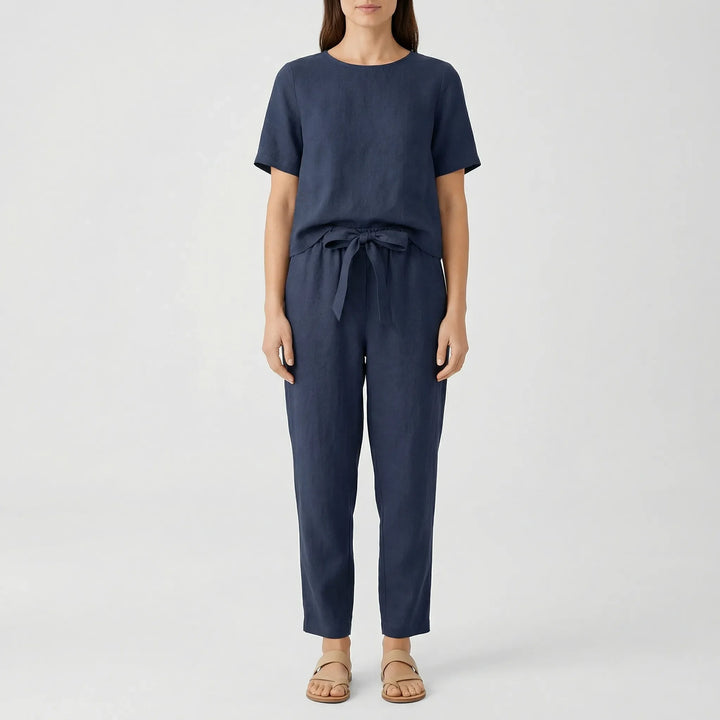 Coordra - Coordinated Short-Sleeve Top And Pants Set