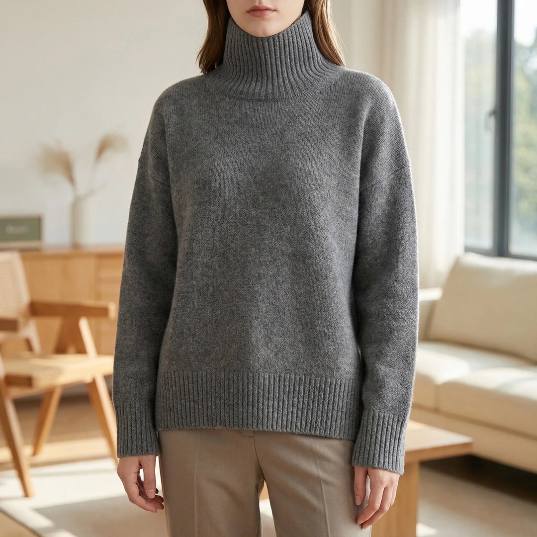 Corvelle - Relaxed Ribbed Turtleneck Pullover Sweater