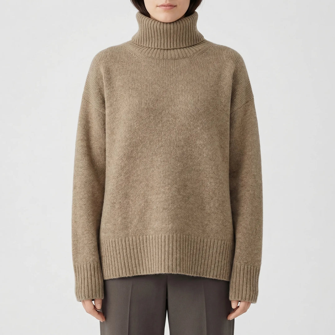 Corvelle - Relaxed Ribbed Turtleneck Pullover Sweater