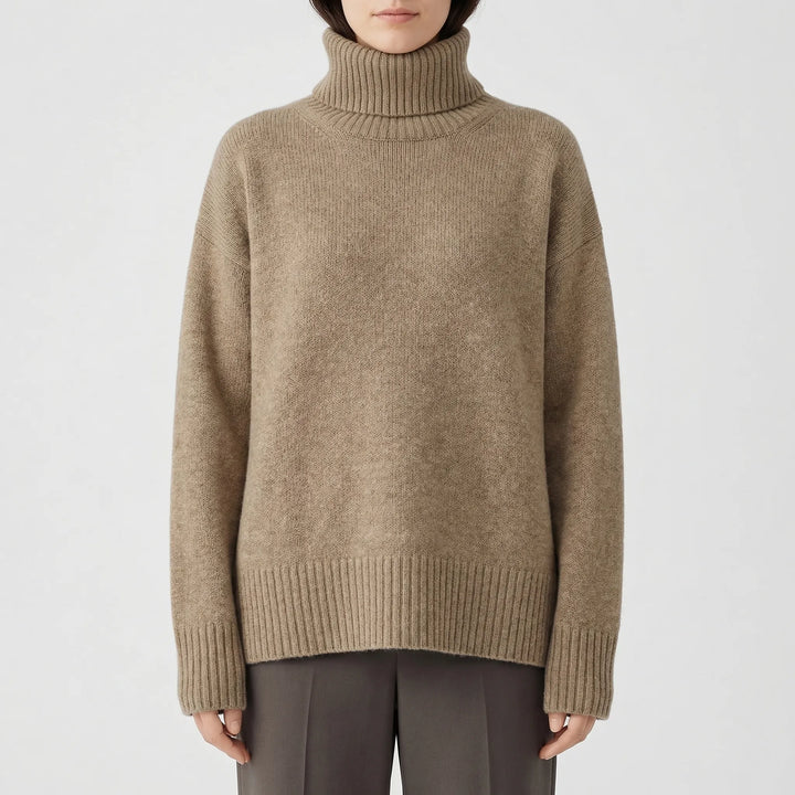 Corvelle - Relaxed Ribbed Turtleneck Pullover Sweater