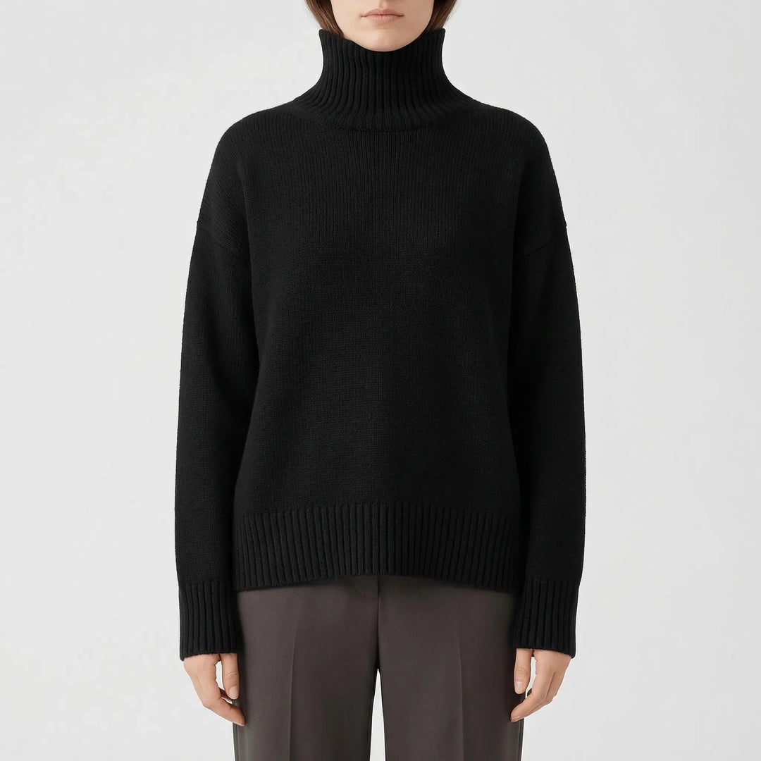 Corvelle - Relaxed Ribbed Turtleneck Pullover Sweater