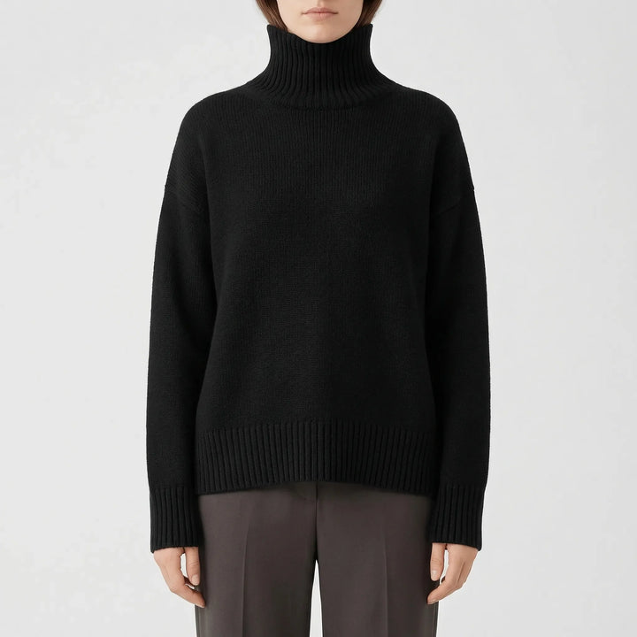 Corvelle - Relaxed Ribbed Turtleneck Pullover Sweater