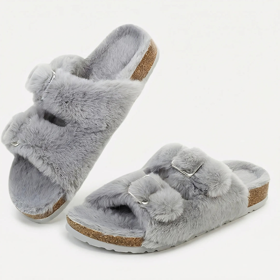 Cozique - Open Toe Fur Slide Slipper