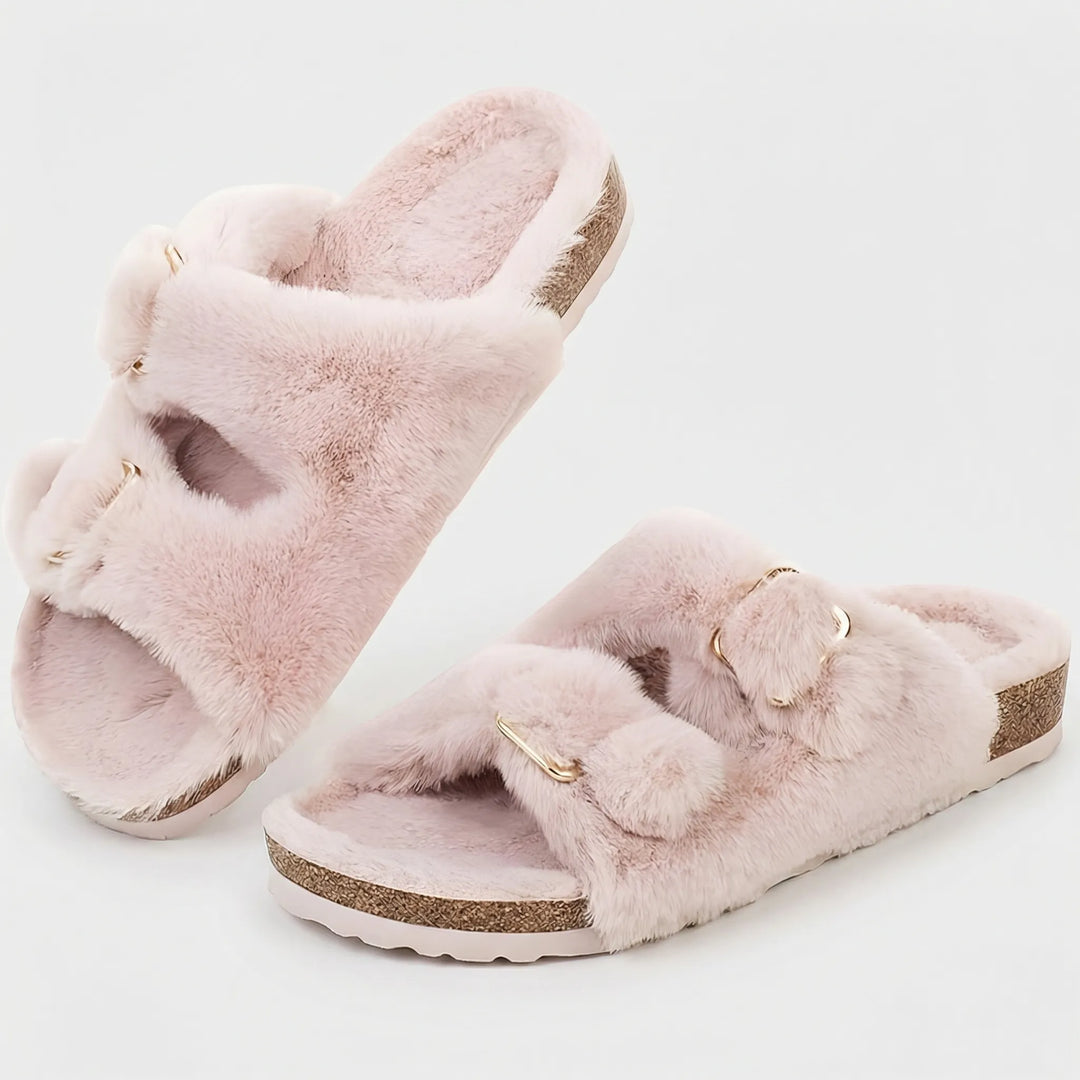 Cozique - Open Toe Fur Slide Slipper