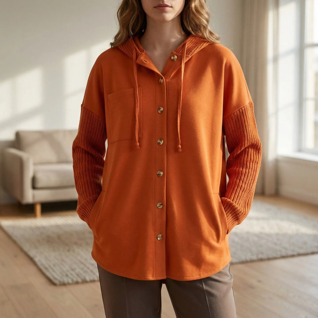 Cozlane - Oversized Hooded Button-Front Sweatshirt