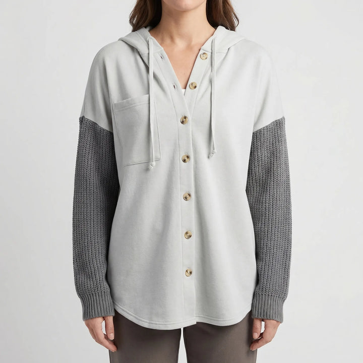 Cozlane - Oversized Hooded Button-Front Sweatshirt