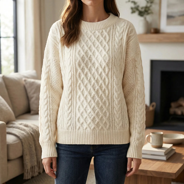 Cozven - Crew Neck Cable Knit Sweater