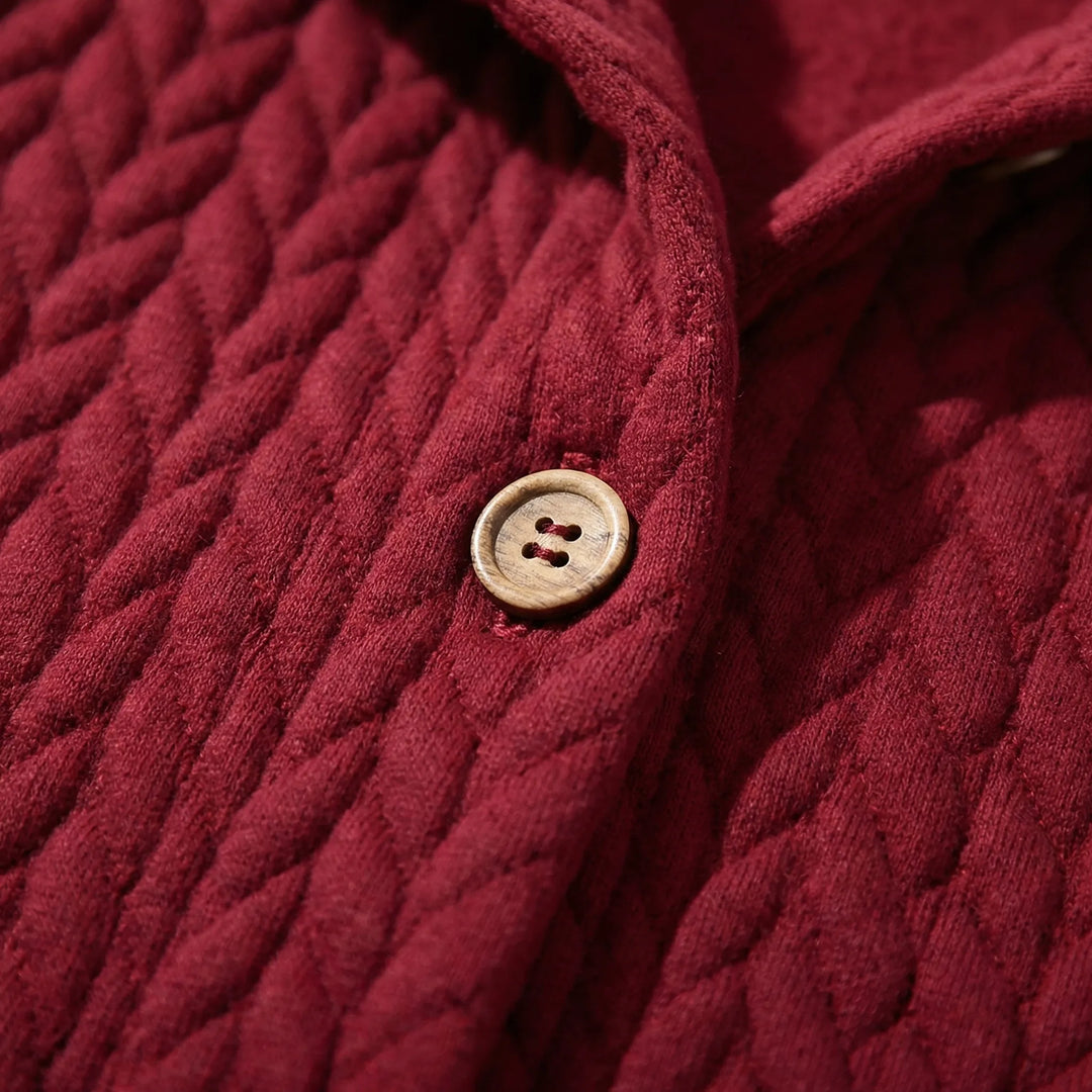 Cozwyn - Hooded Button-Front Textured Coat