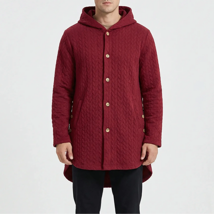 Cozwyn - Hooded Button-Front Textured Coat