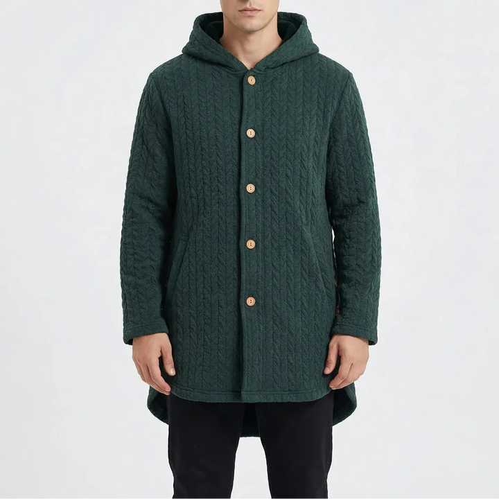 Cozwyn - Hooded Button-Front Textured Coat