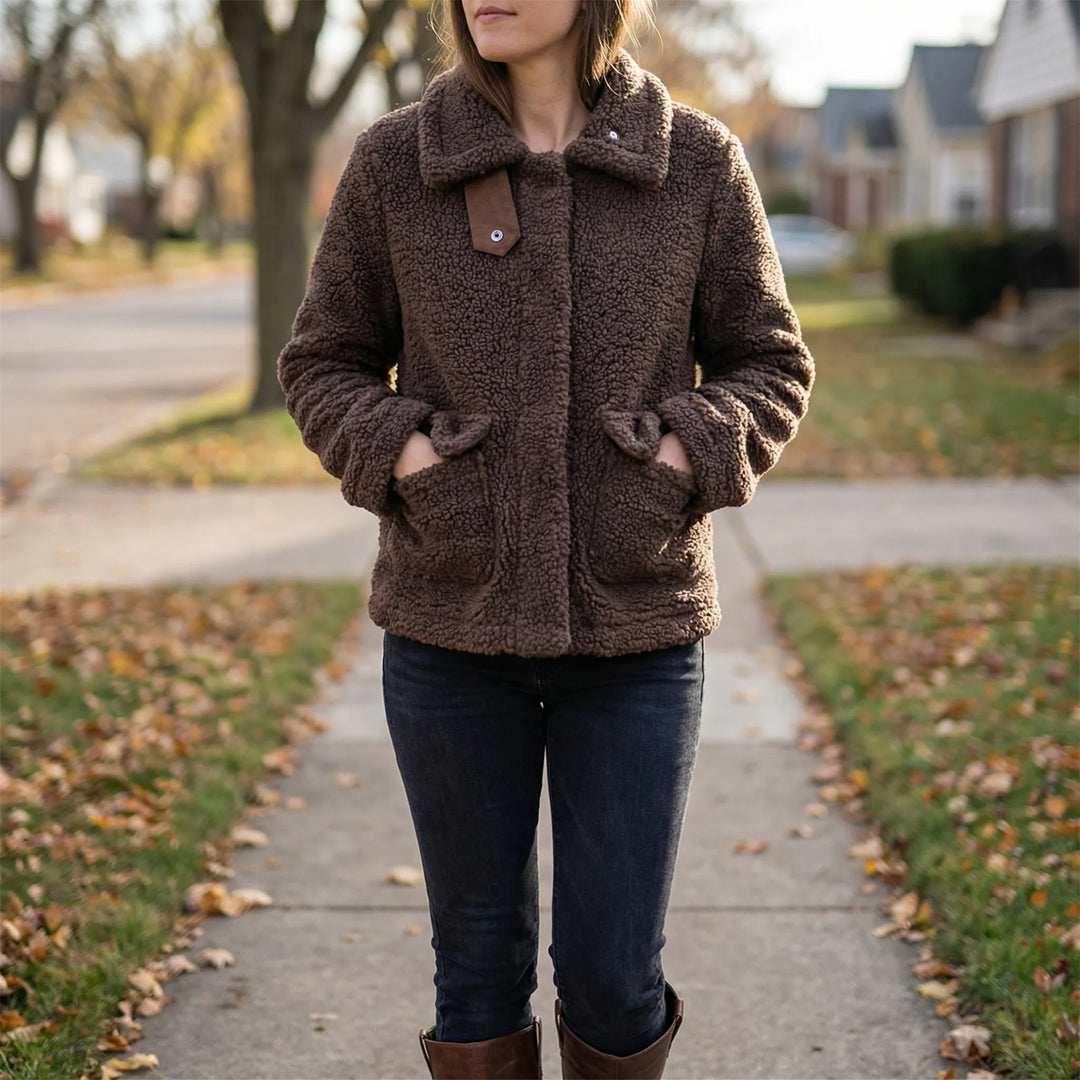 Cozyvent - Cropped Teddy Fleece Jacket With Lapel
