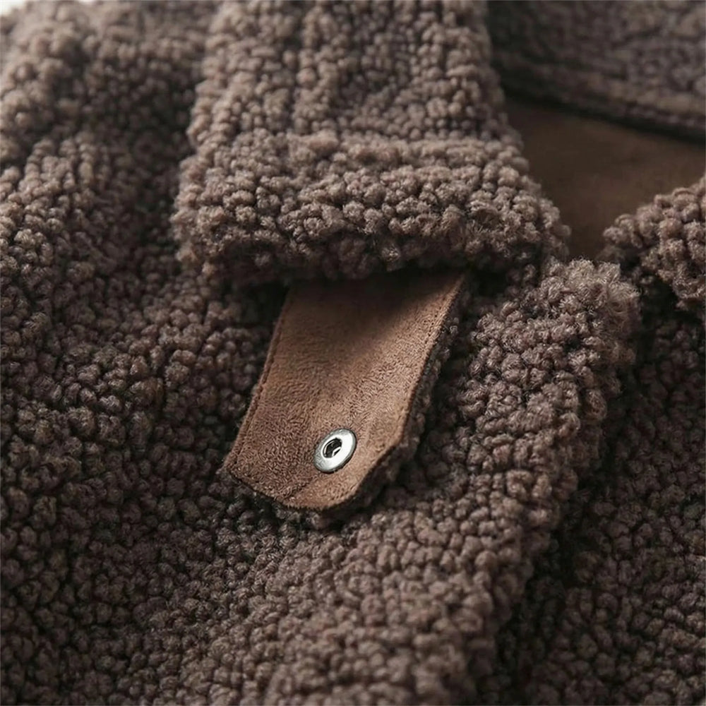 Cozyvent - Cropped Teddy Fleece Jacket With Lapel