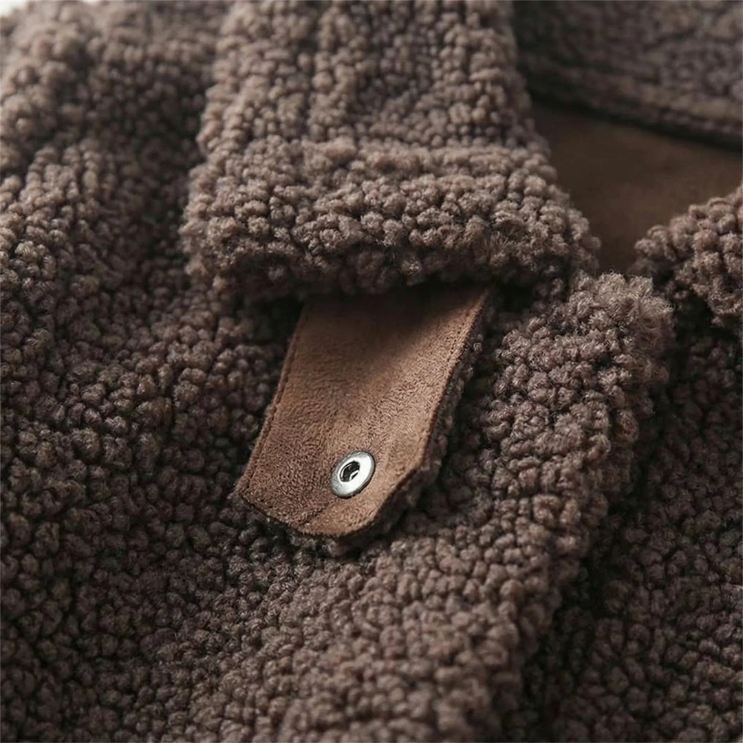 Cozyvent - Cropped Teddy Fleece Jacket With Lapel