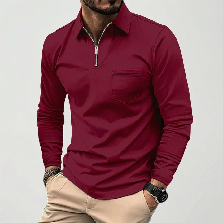 Crestivo - Long-Sleeve Zip Polo With Chest Pocket