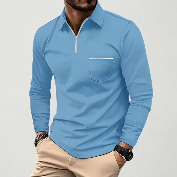 Crestivo - Long-Sleeve Zip Polo With Chest Pocket