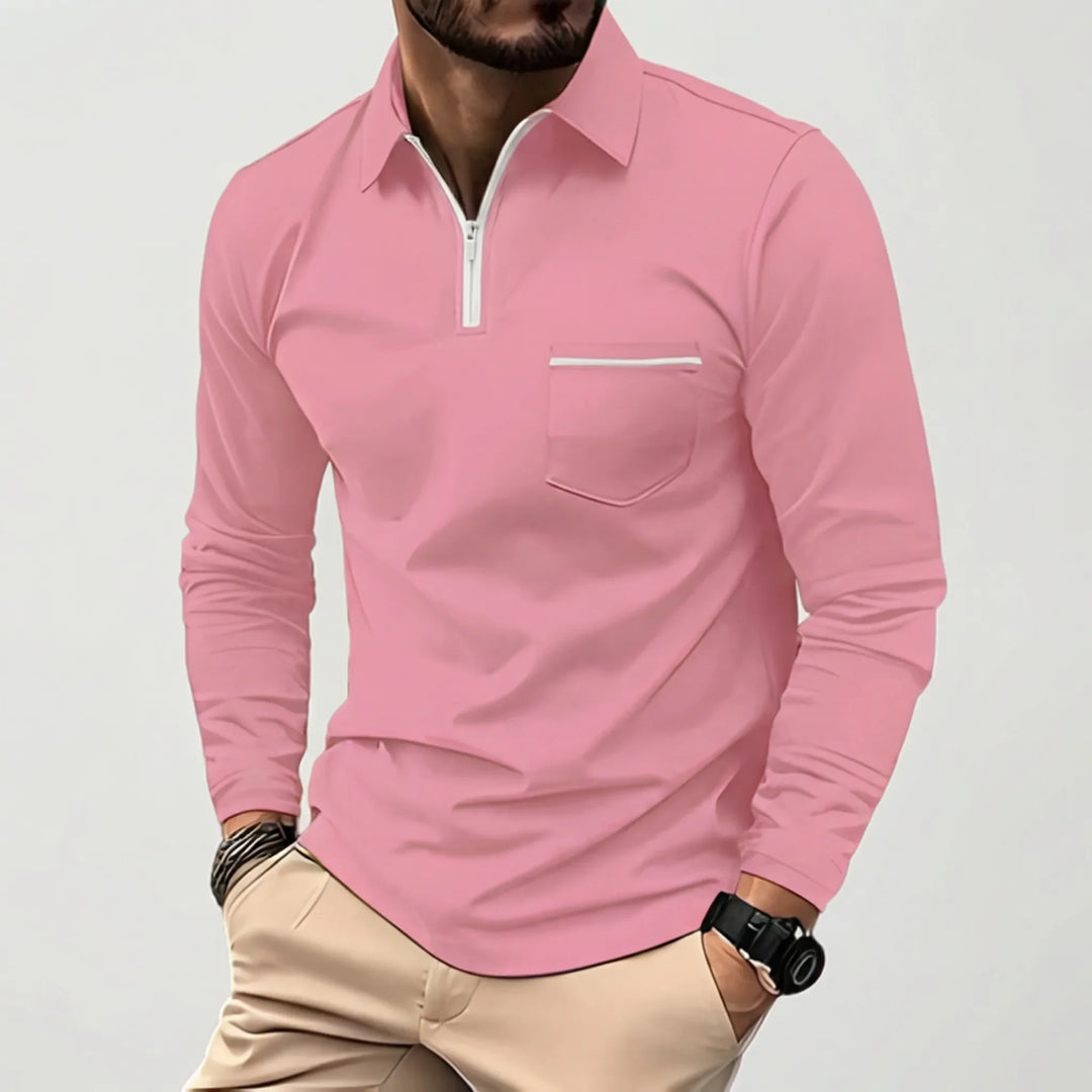 Crestivo - Long-Sleeve Zip Polo With Chest Pocket