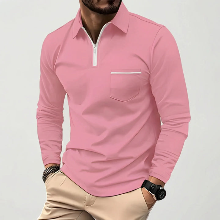 Crestivo - Long-Sleeve Zip Polo With Chest Pocket