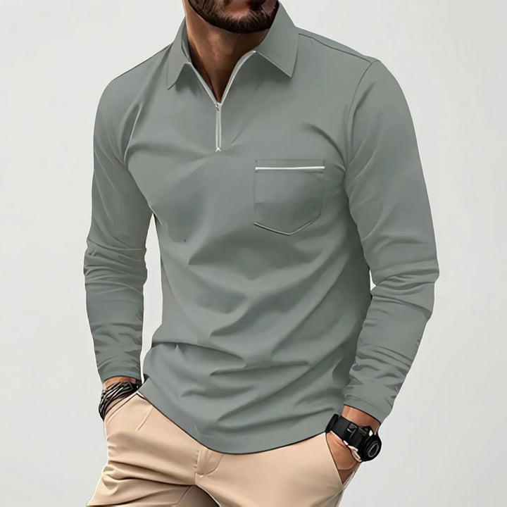 Crestivo - Long-Sleeve Zip Polo With Chest Pocket
