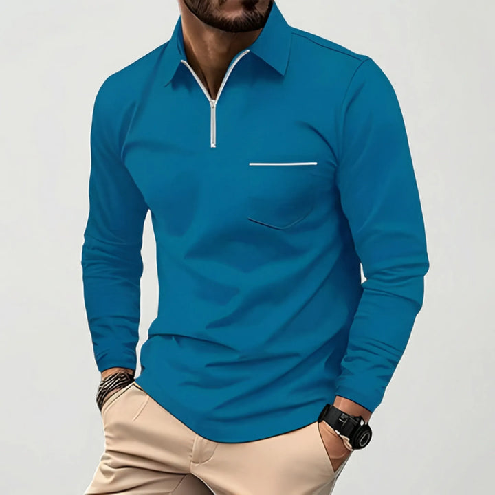 Crestivo - Long-Sleeve Zip Polo With Chest Pocket