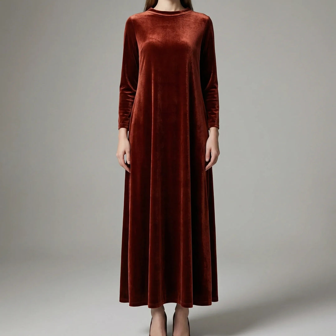 Crimvelle - Long-Sleeve Velvet-Effect Maxi Dress