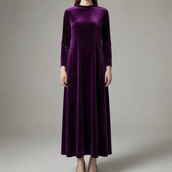 Crimvelle - Long-Sleeve Velvet-Effect Maxi Dress