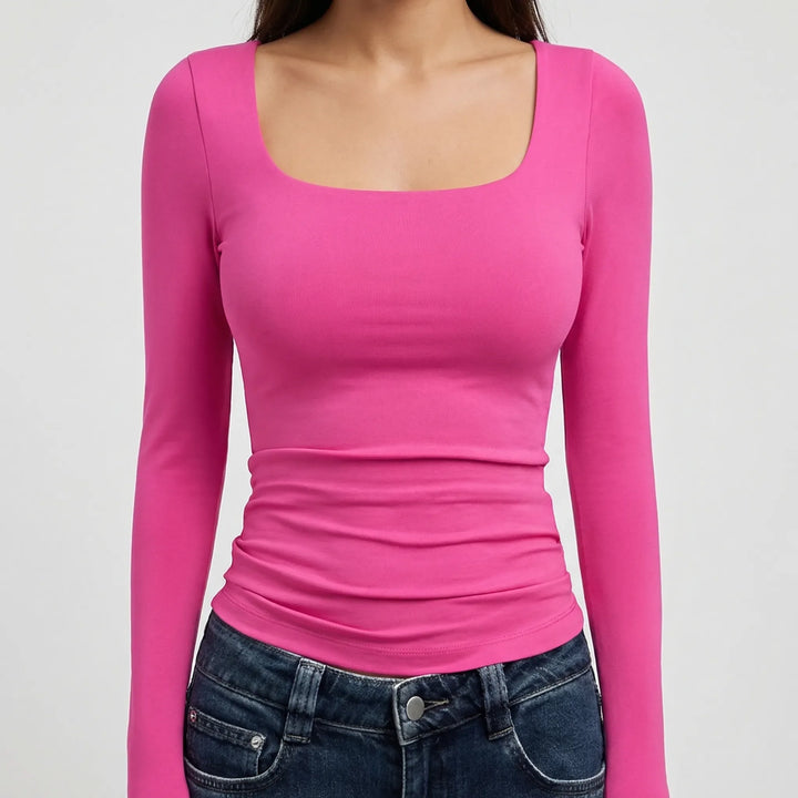 Croptiva - Square Neck Long Sleeve Crop Top