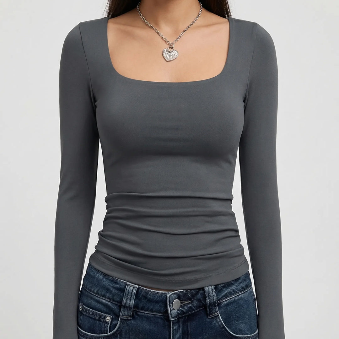 Croptiva - Square Neck Long Sleeve Crop Top