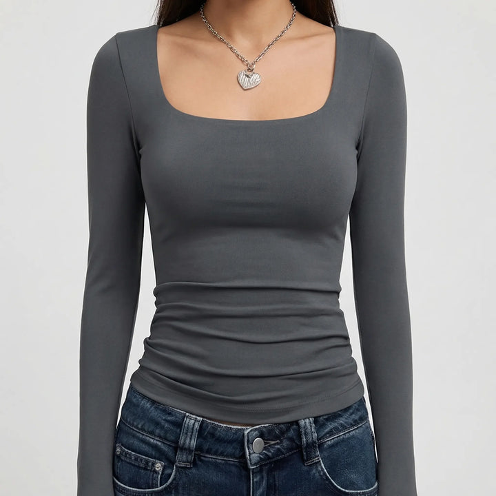 Croptiva - Square Neck Long Sleeve Crop Top