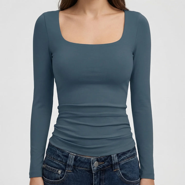Croptiva - Square Neck Long Sleeve Crop Top