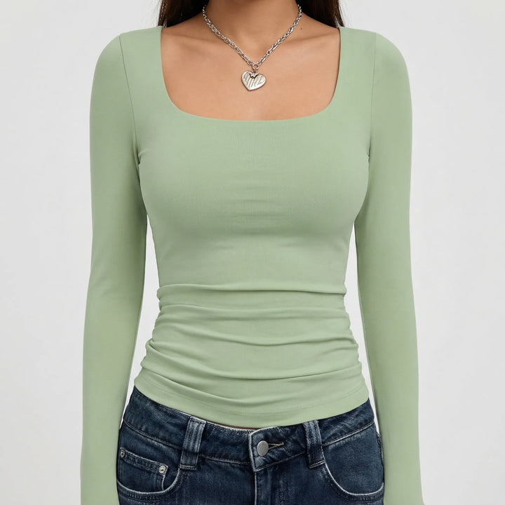 Croptiva - Square Neck Long Sleeve Crop Top