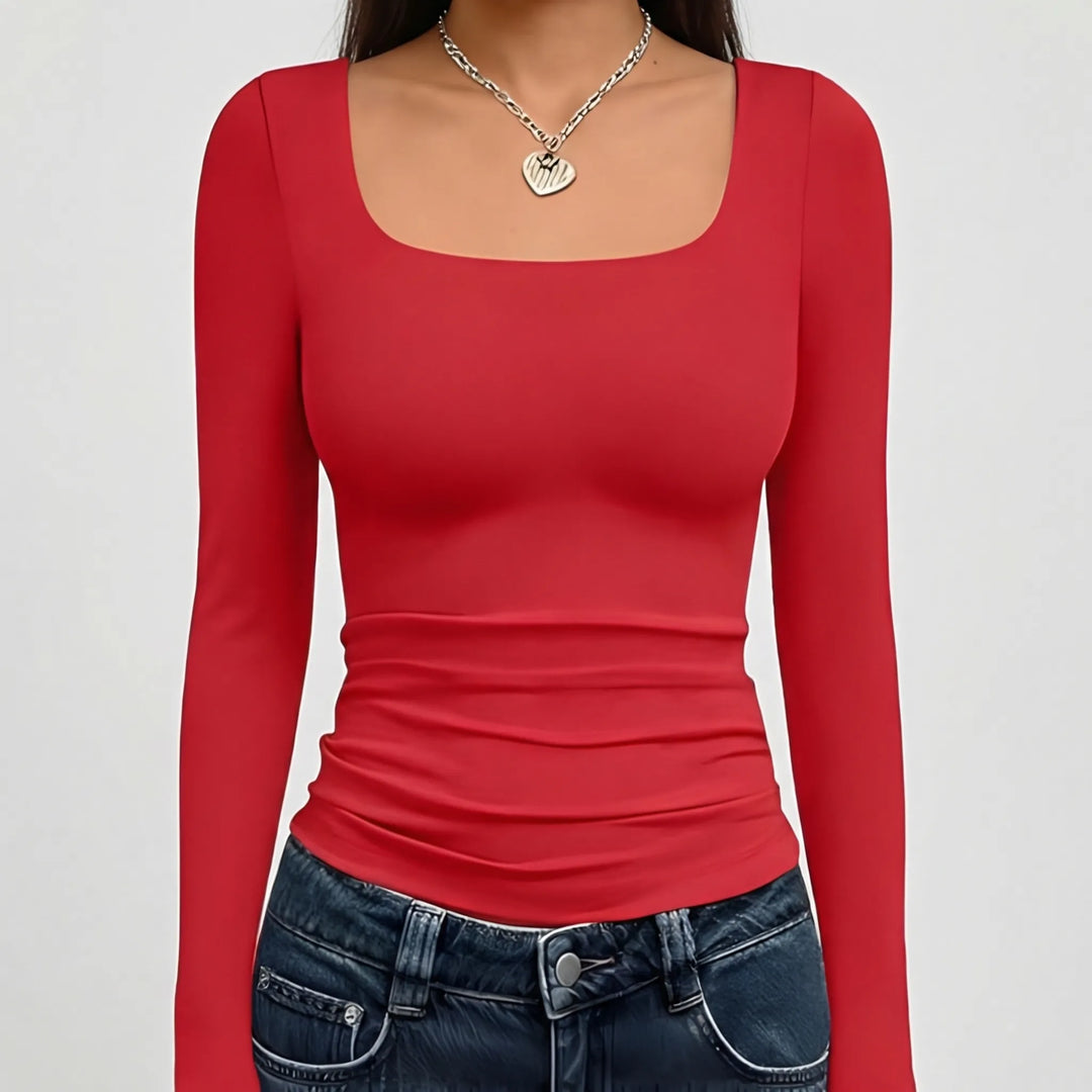 Croptiva - Square Neck Long Sleeve Crop Top