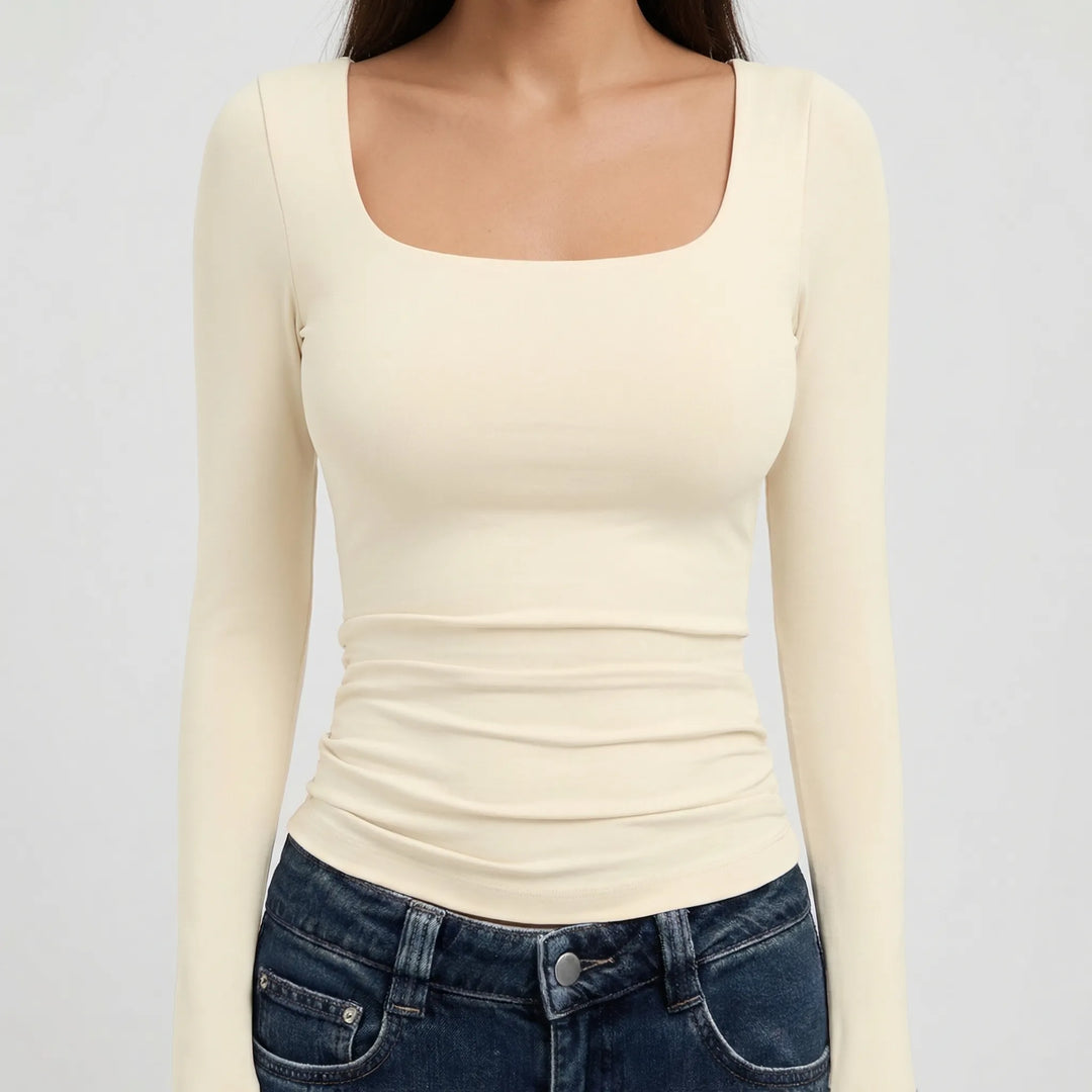 Croptiva - Square Neck Long Sleeve Crop Top