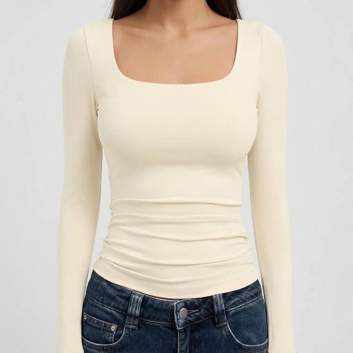 Croptiva - Square Neck Long Sleeve Crop Top