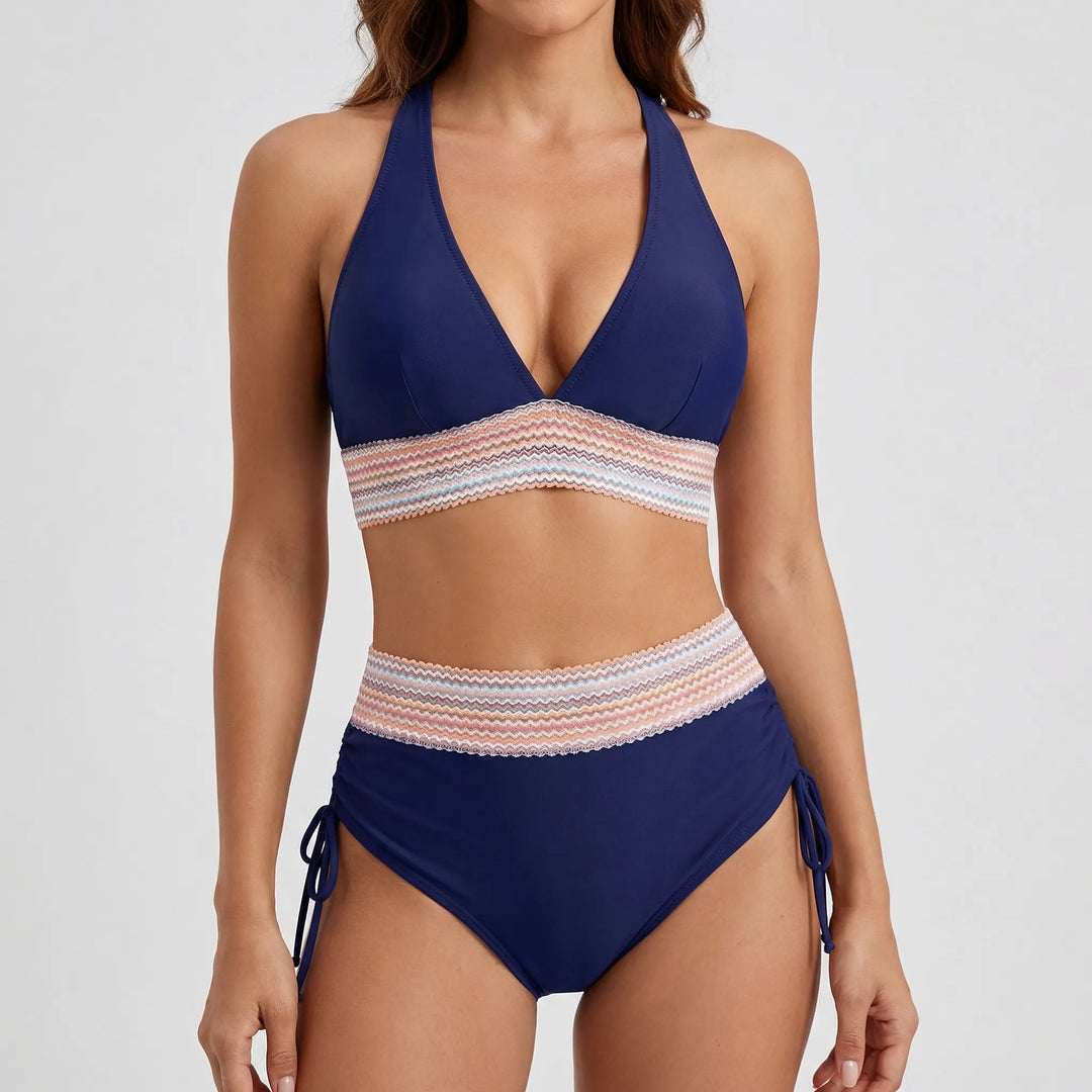 Currova - High-Waisted Color Block Bikini Set